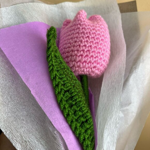 🌷Tulip Crochet Knitted Flower Bouquet Pink Eternal Flower pink Handmade New Oz - Picture 3 of 5